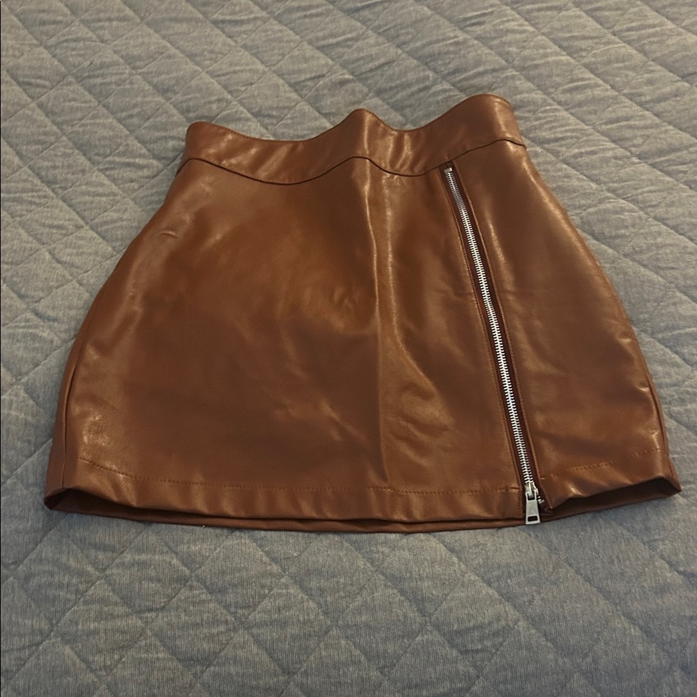 Elegant Tan Vegan Leather A-Line Skirt